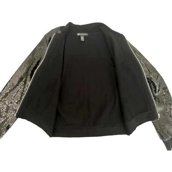 INC International Concepts Black Sequins Jacket XL Full-Zip Bomber Evening Glam - Picture 9 of 11